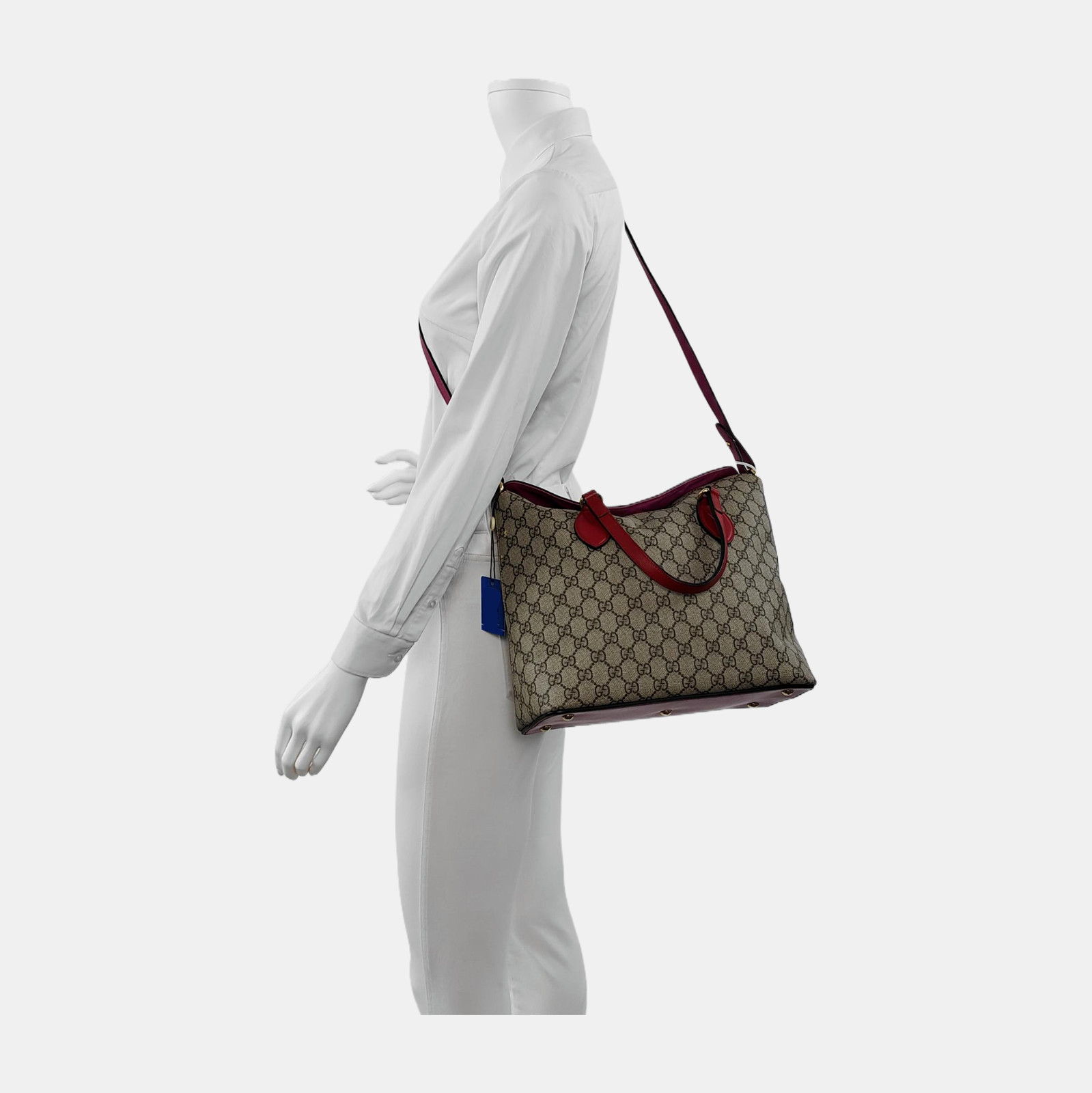 Auth GUCCI GG Bree Coated Canvas Leather Trim 3Way Small Tote Shoulder Crossbody