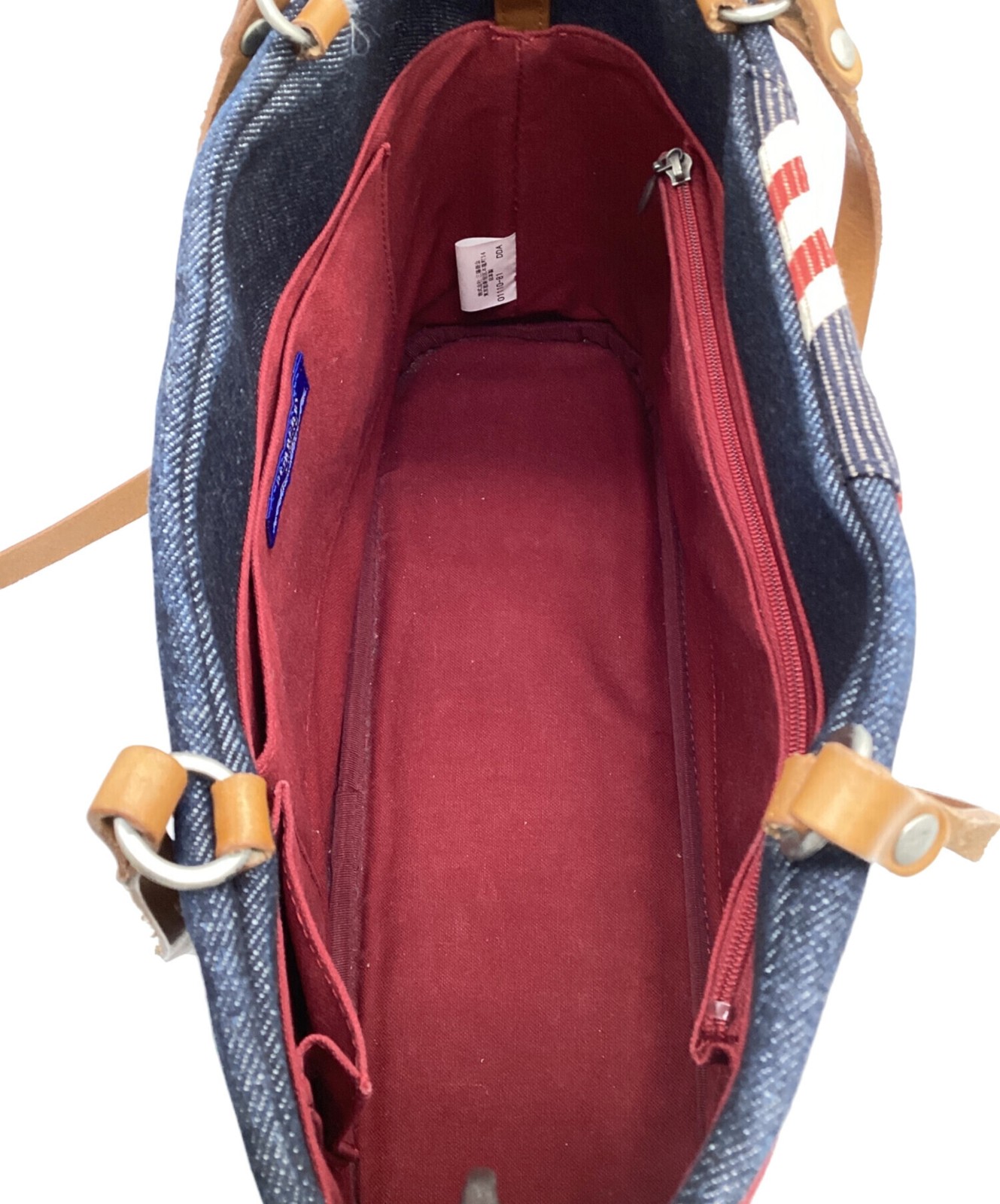 Burberry Blue Label Denim Union Jack 2Way Tote Bag Leather Strap AZAE46-970