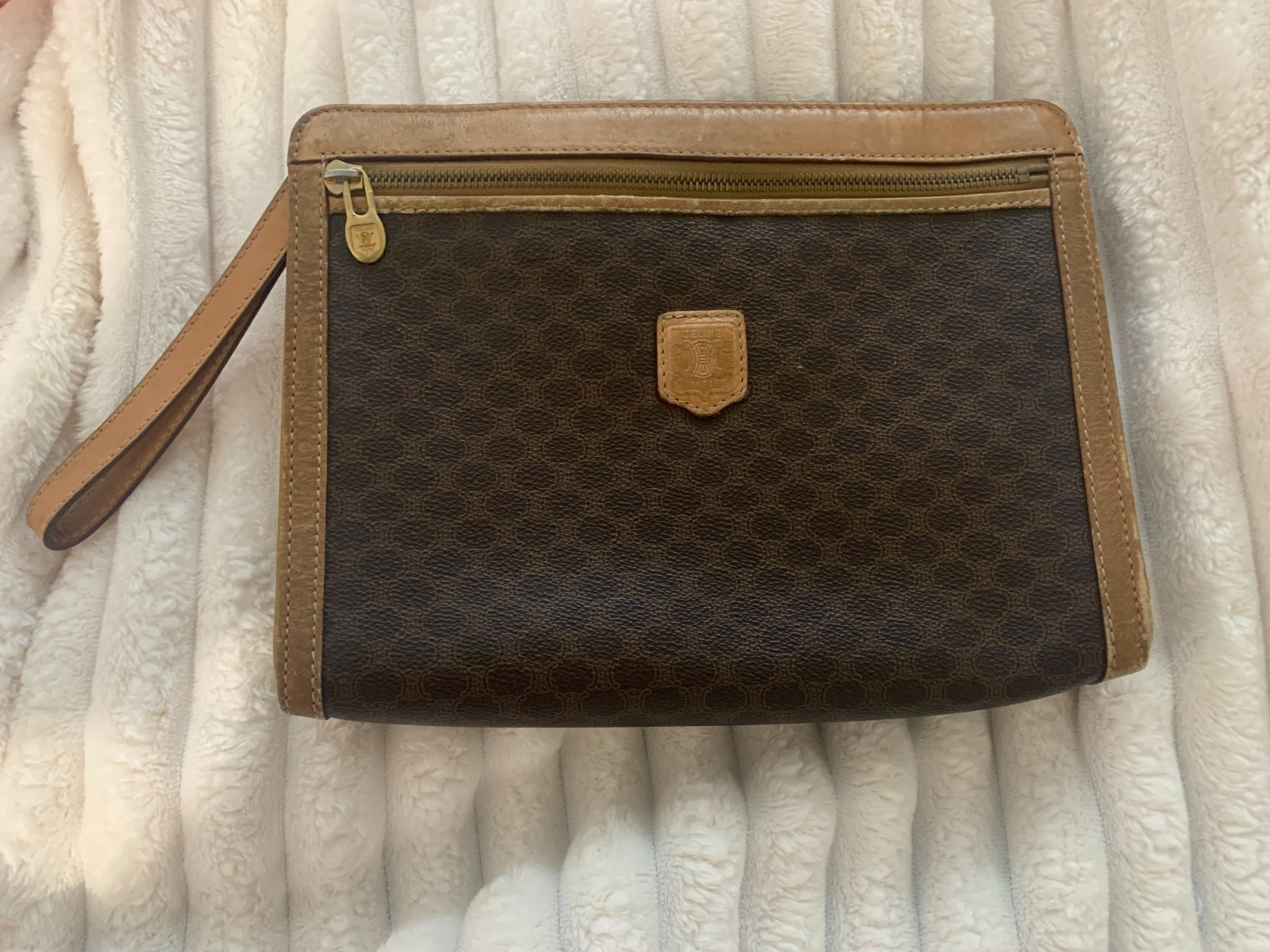 Vintage CELINE Triomphe Macadam Leather Clutch Cosmetics Travel