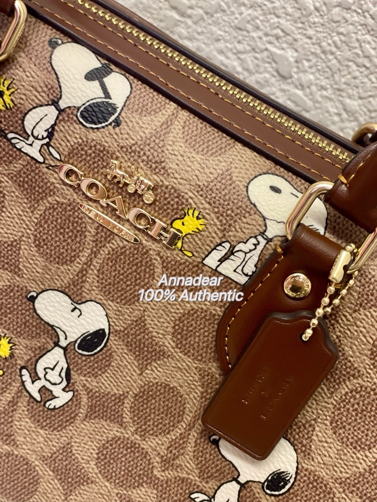 NWT Coach X Peanuts CBM33 Rowan Satchel Bag In Signature Canvas W Snoopy Print