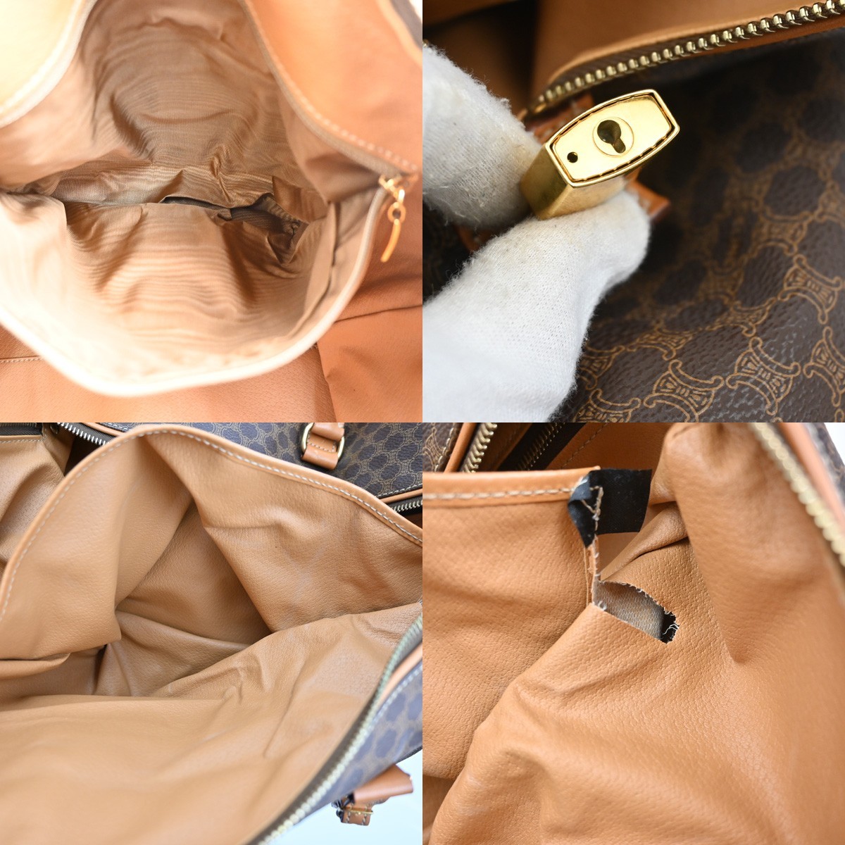 CELINE Logo Macadam Pattern Boston Hand Bag PVC Leather Brown GHW 30CA937