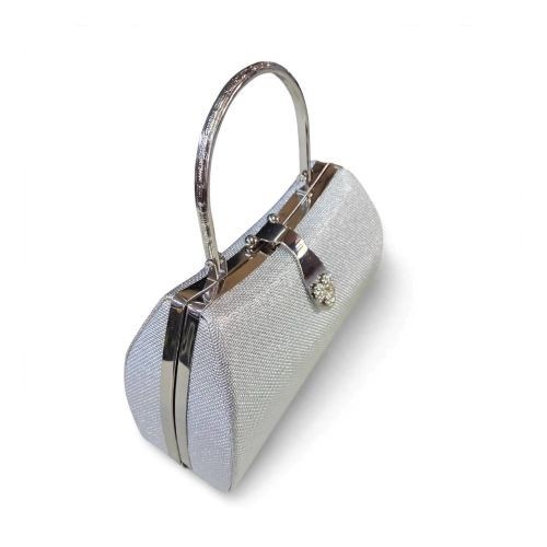 Silver Glitter Evening Clutch Purse Rhinestone Floral Hard Case Wedding Bag New