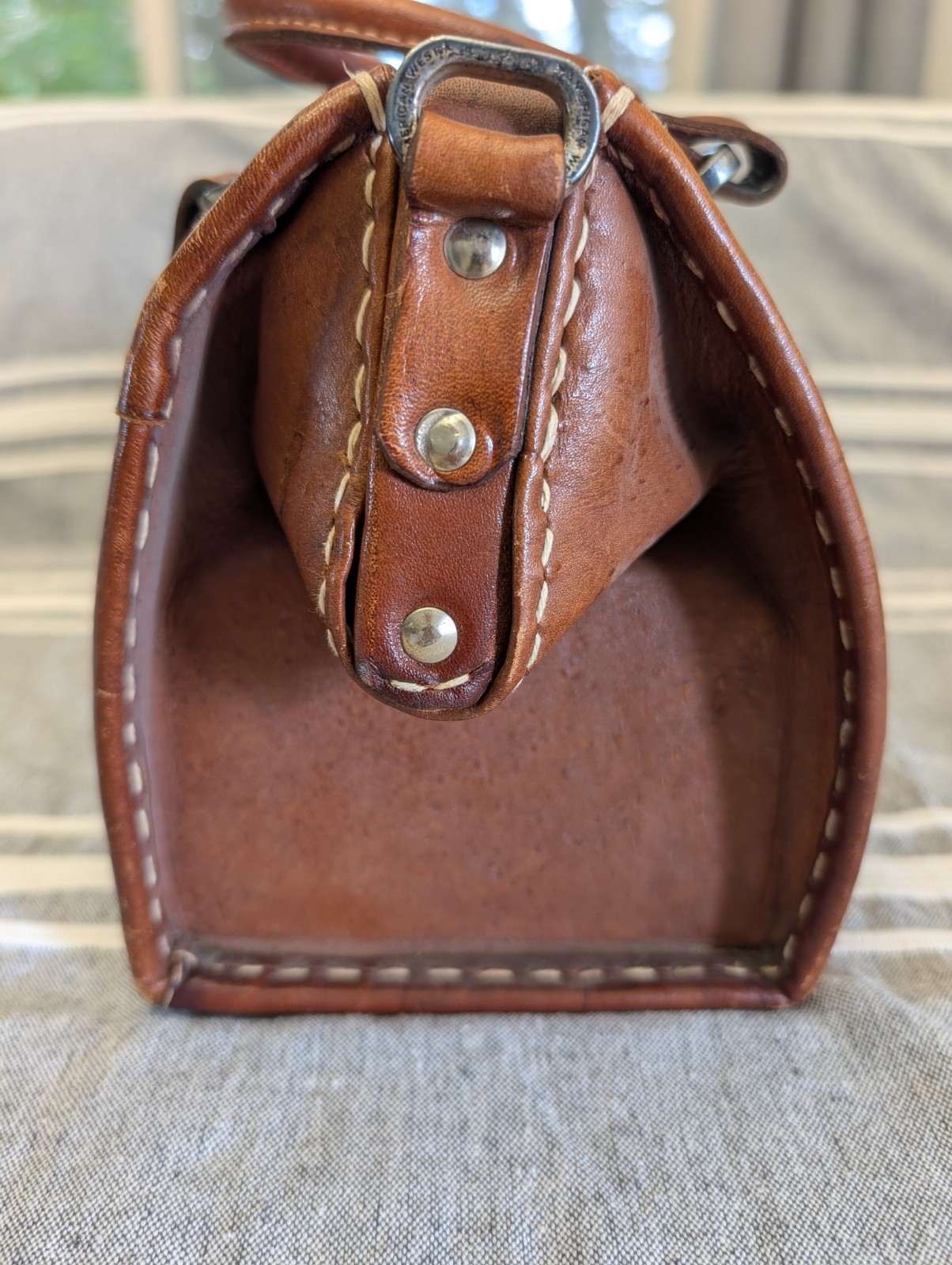 American West Brown Tooled Leather Satchel Doctor Style Silver Studs
