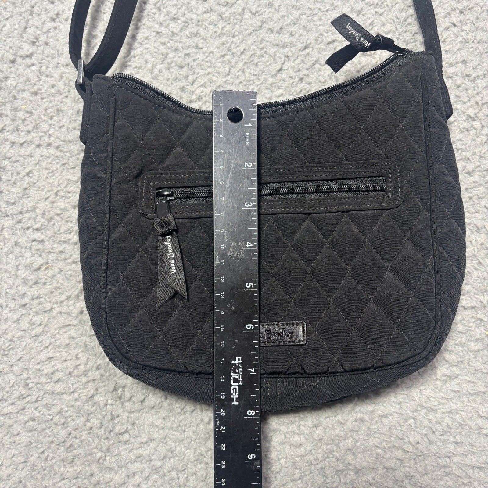 Vera Bradley Black Quilted Microfiber Crossbody Bag Floral Rose Lining Purse