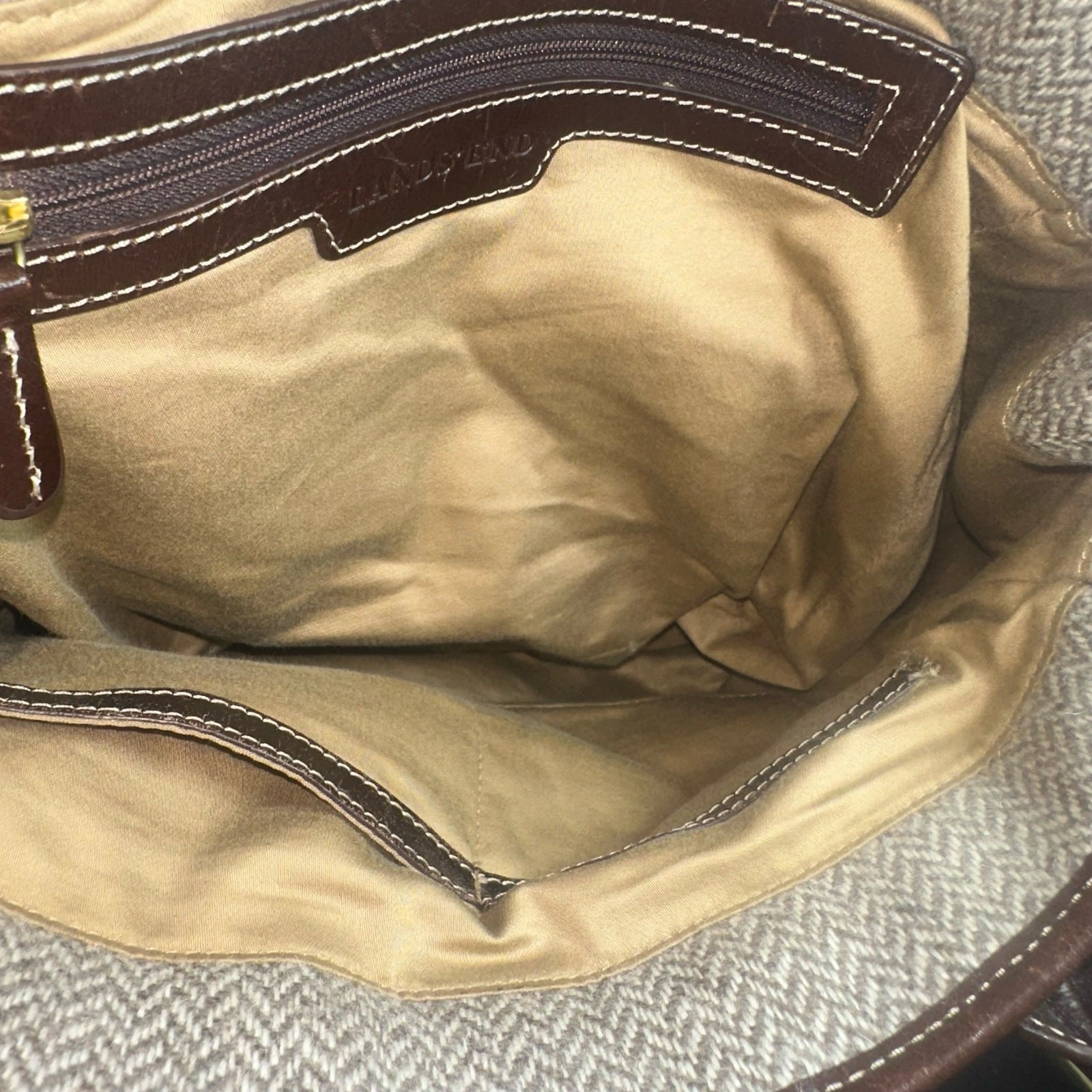 Lands’ End Wool Blend Tote Bag Brown Leather Trim Tassel Accent