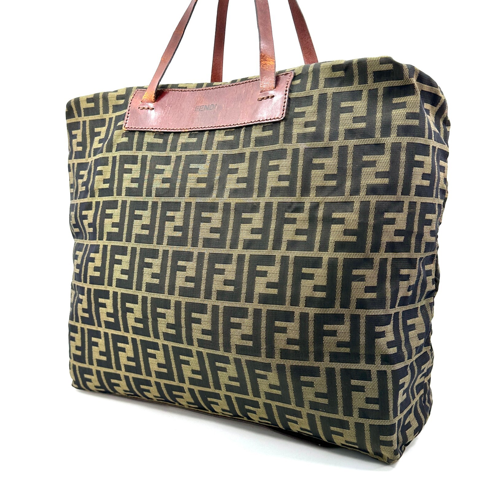 Fendi Zucca Tote bag Canvas Leather Collapse Large Authentic