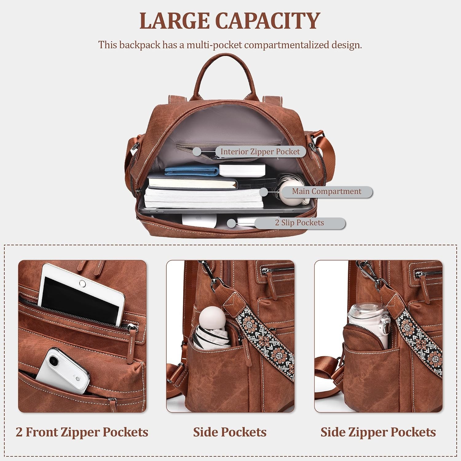 Pu Leather Convertible Backpack Purse for Daily Travel and Casual Use