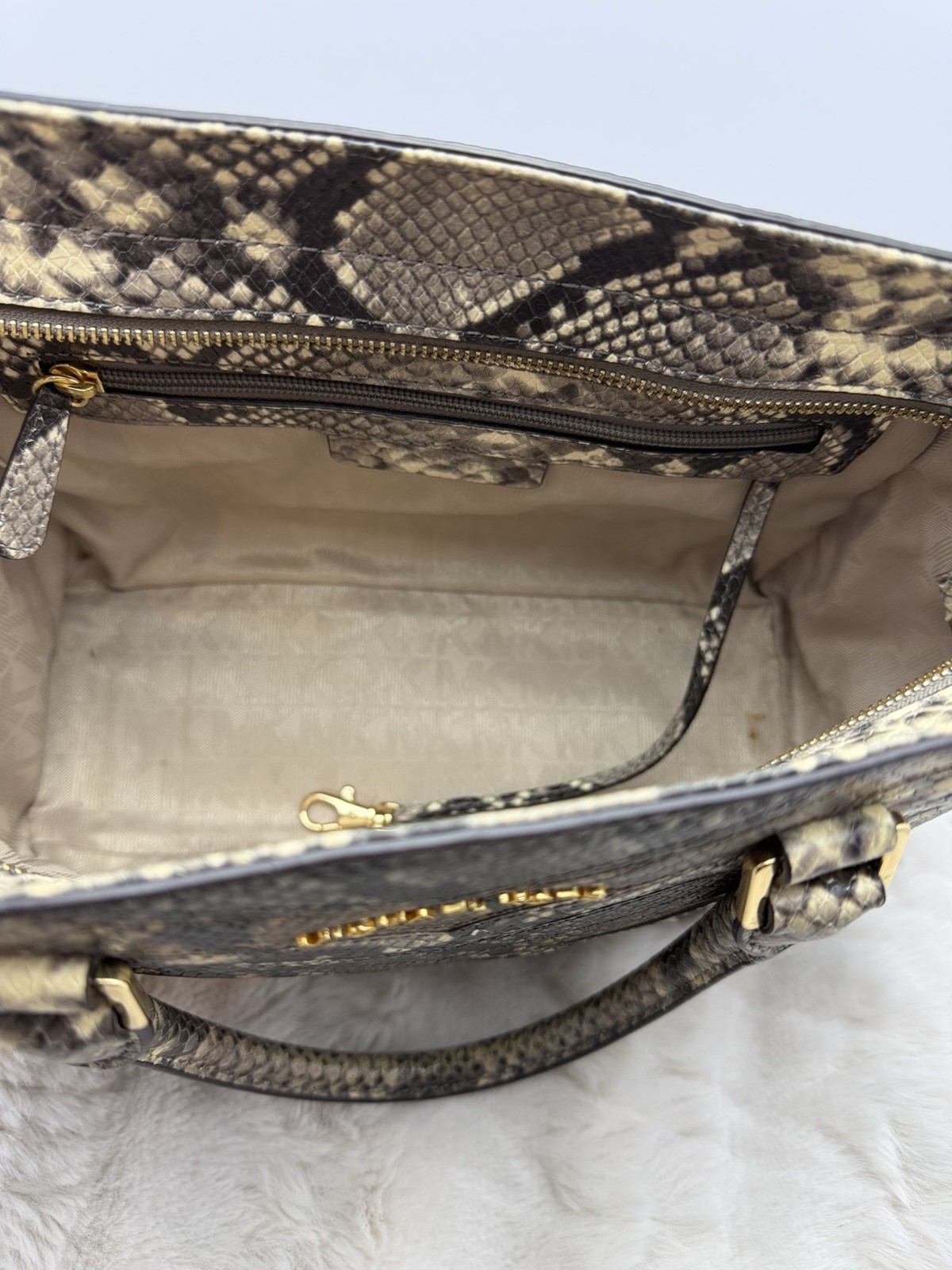 Michael Kors Selma Medium Satchel Python Embossed Leather Brown Chevron Bag
