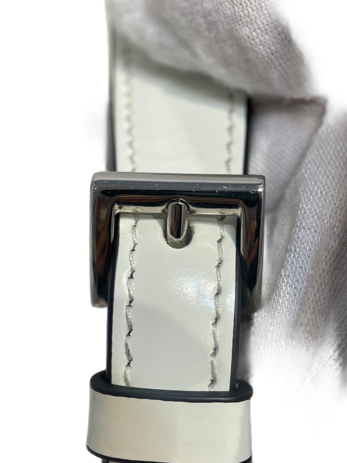 PRADA Cleo Triangle Logo Hobo Shoulder Bag White Leather Used