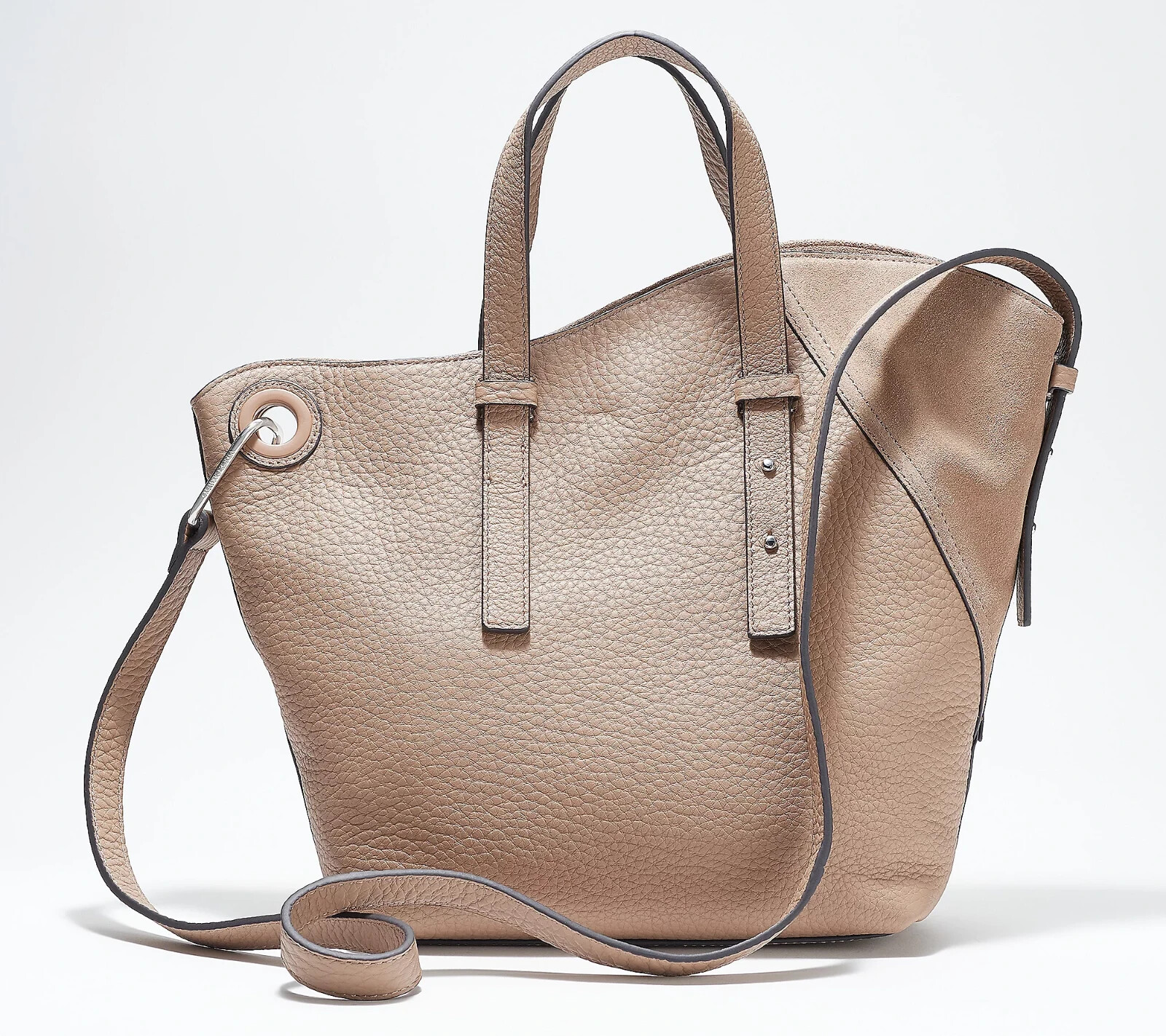 New Vince Camuto Yulia Asymmetric Edge Leather Tote Bag Purse in Cashmere Beige