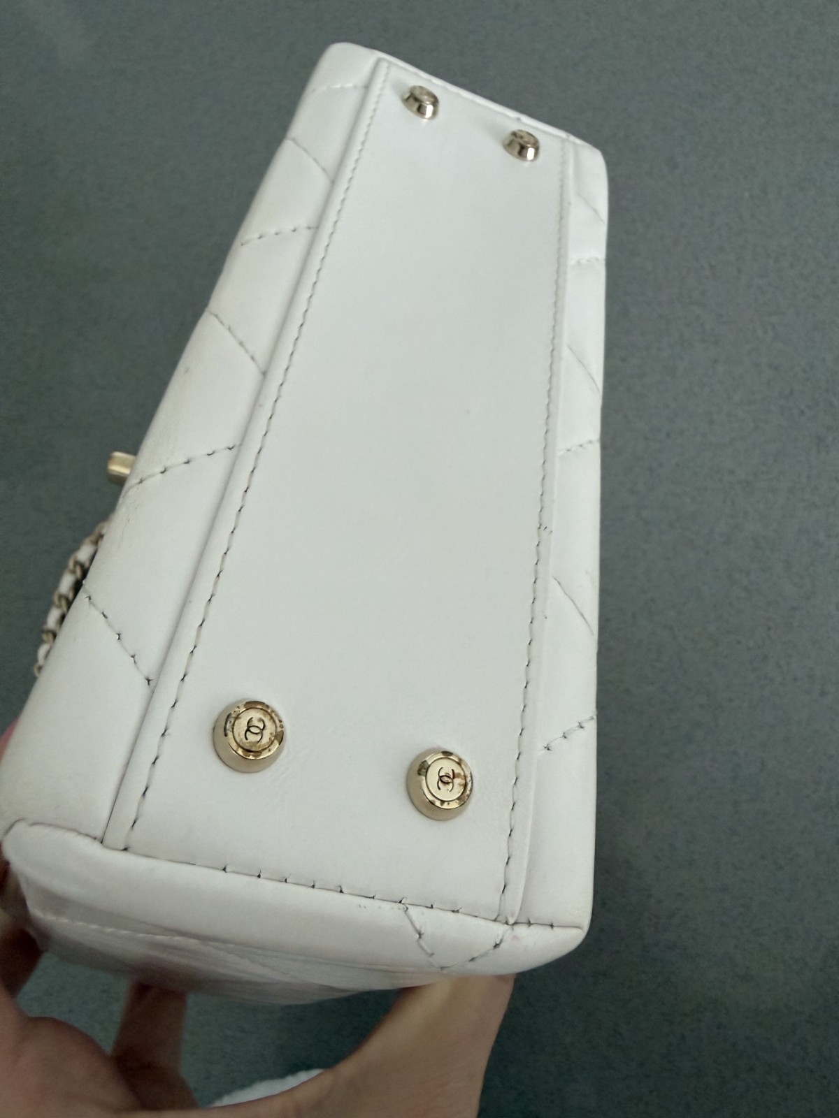 Chanel Quilted CC Handle Vanity Small White Calfskin Leather Top Handle Bag