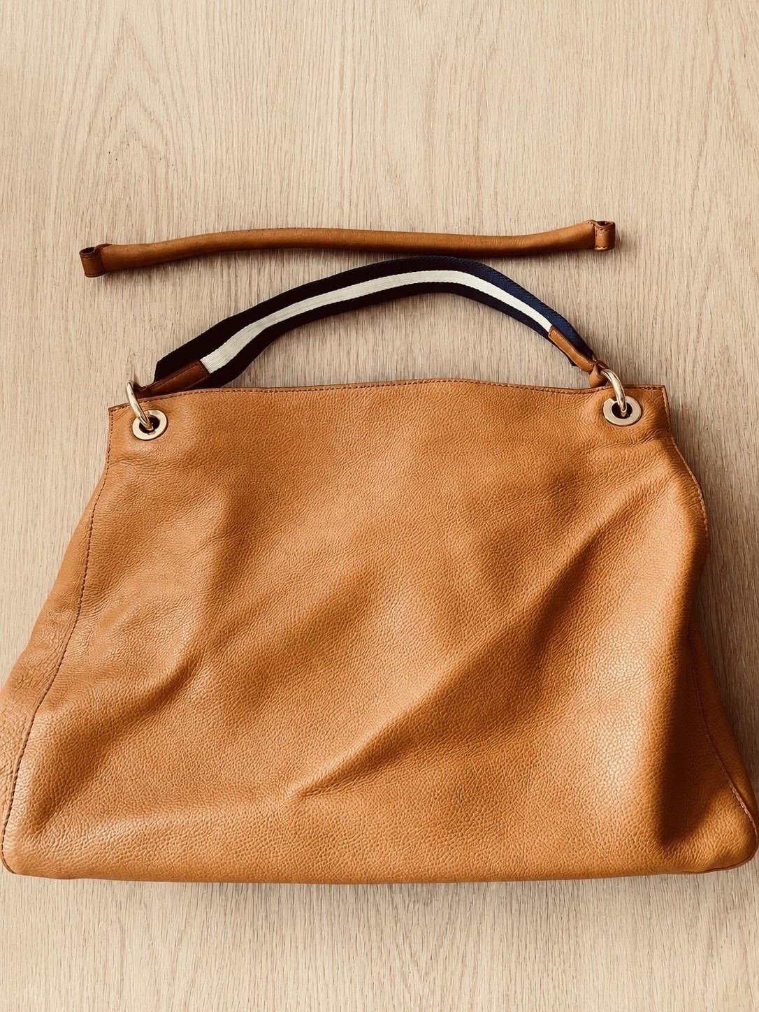 Mark and Graham Camel Leather Handbag with Navy Twill Shoulder Bag Set