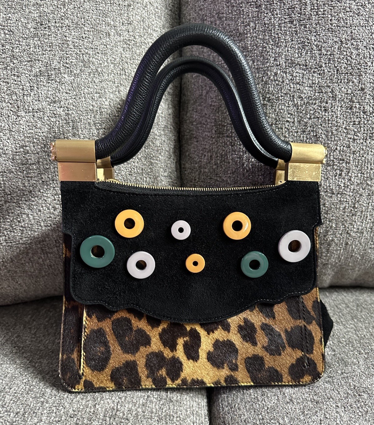 Thale Blanc Calf Hair Leopard Print Audrey Tote Grommets Mob Wife Old Money Y2K