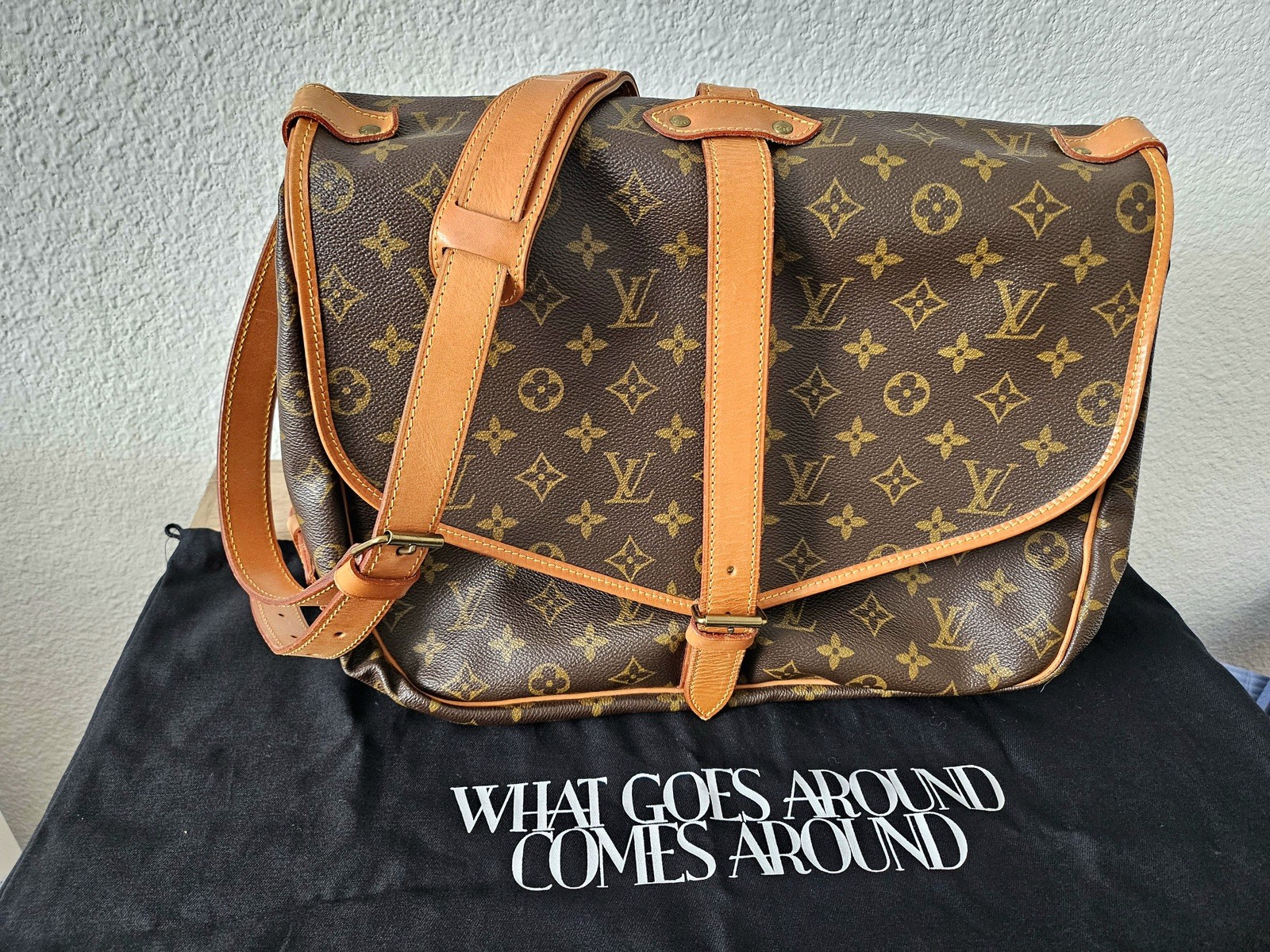 Louis Vuitton Saumur 35 Monogram Large Shoulder Crossbody Hand Bag Vintage Auth