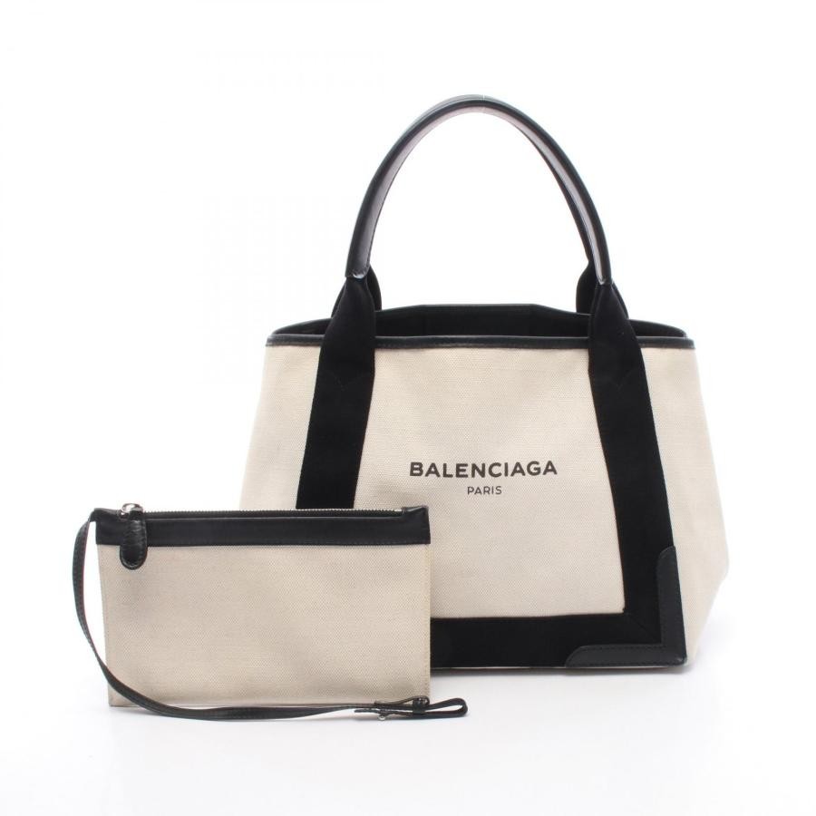 BALENCIAGA Bag: NAVY CABAS S 339933 White/Black W30H22D18cm w/pouch;