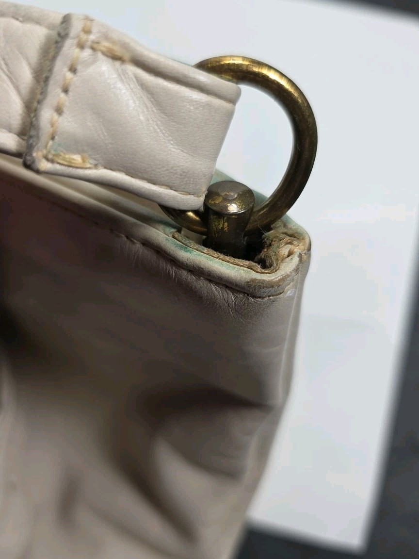 Vintage RUTH E SALTZ Cream Gold Leather Strap Purse