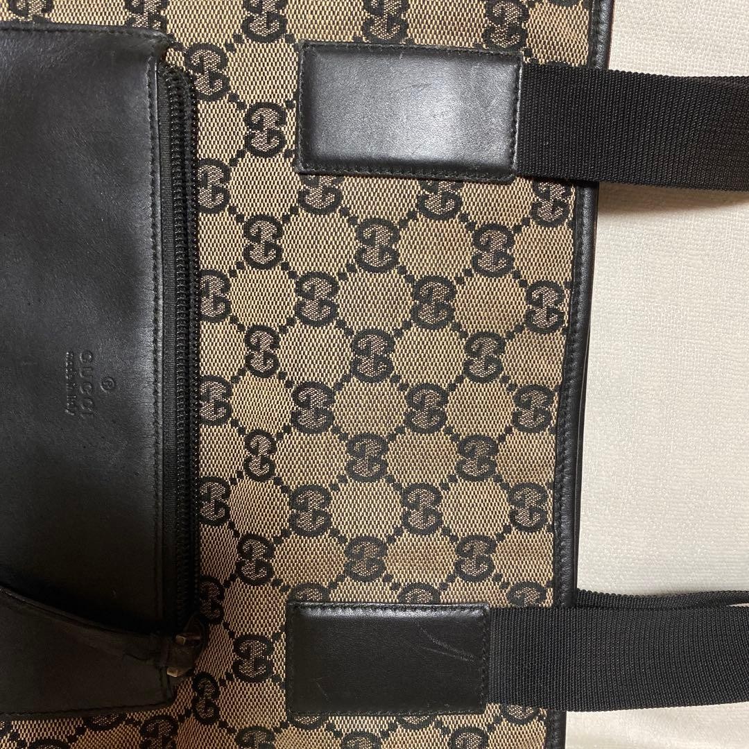 GUCCI Canvas Leather Tote Bag Beige X Black Women Auth 15.74 x 11.81 x 4.72inch