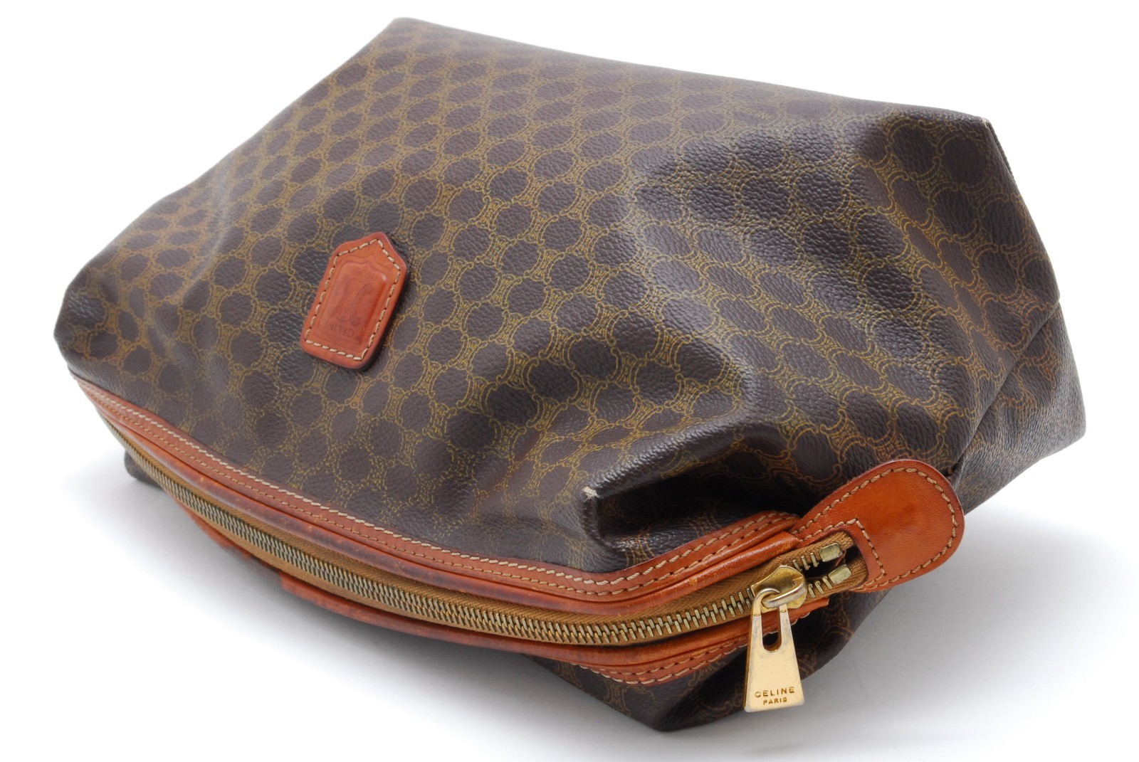 CELINE Pouch Clutch Hand bag Purse Macadam Brown PVC Leather