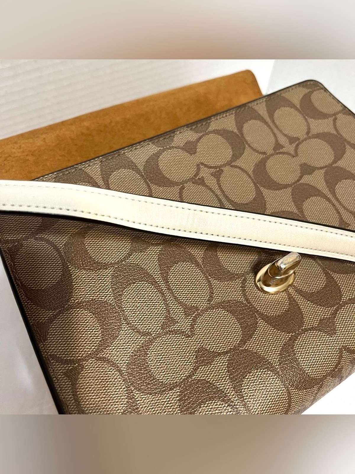 Coach Tilly Satchel Leather Signature Canvas Shoulder Bag in Cream/Brown