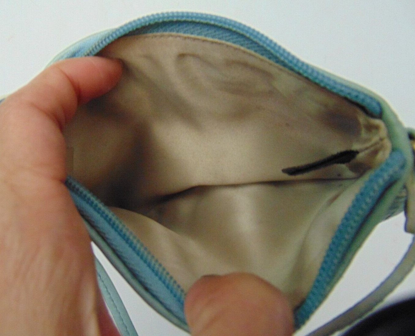 Coach light blue pebble leather 4X6 inch wristlet