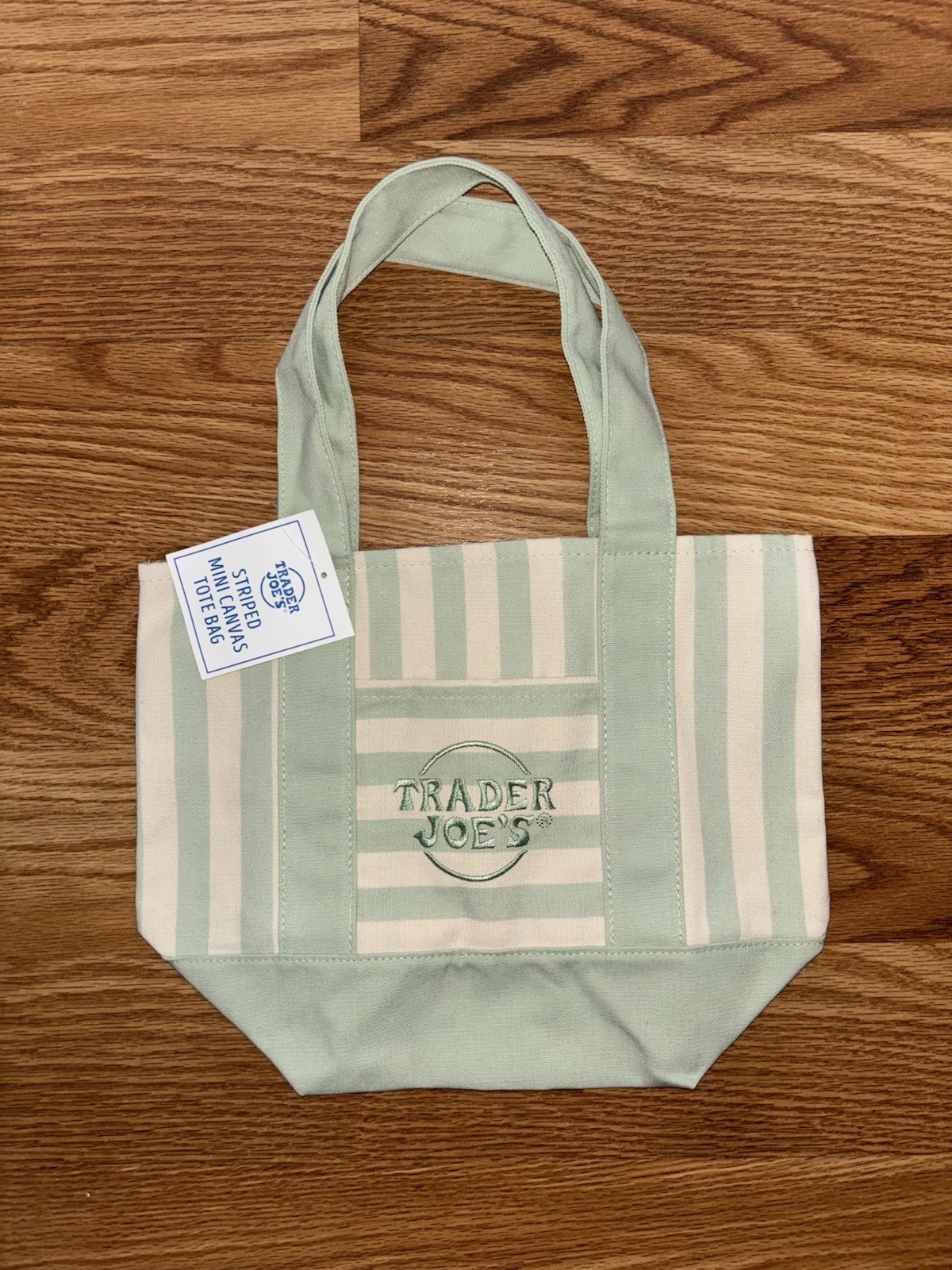 Trader Joe’s Striped Pastel Teal Mini Tote Bag Limited 2026