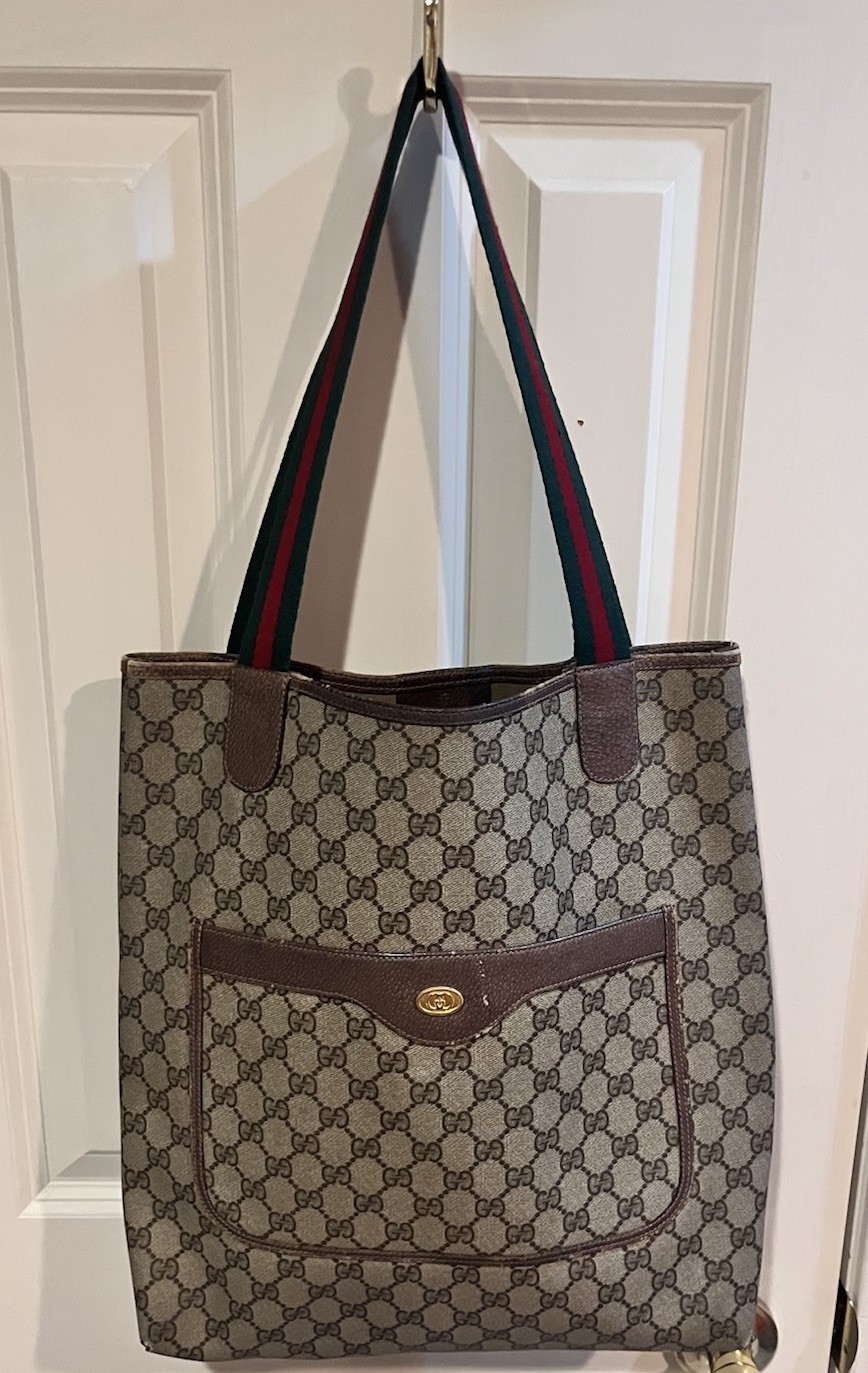 Gucci GG Supreme Web Stripe Large Tote w/ Front Pocket Lined, COA