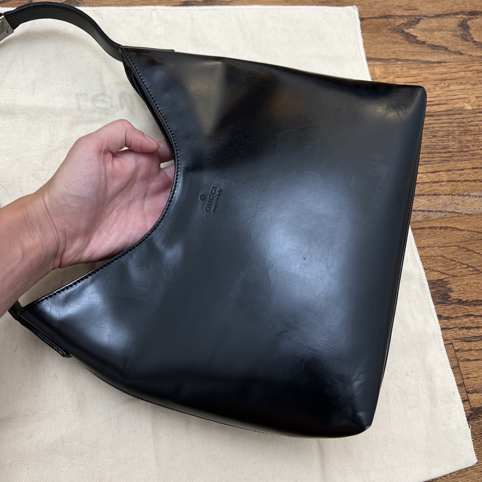 Gucci Handbag Shoulder Bag Leather Black Simple Design Italy See Photo