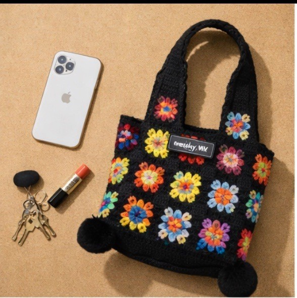 Handmade Crochet Tote Bag for Women – Colorful Granny Square Knit Shoulder Bag