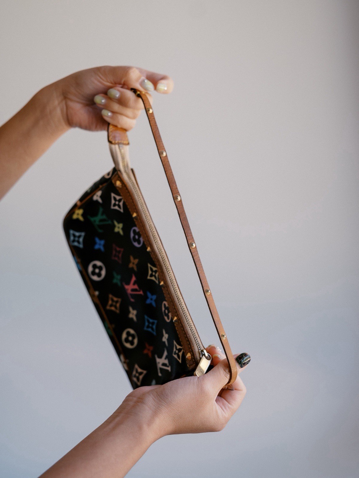 Louis Vuitton Murakami Multicolor Monogram Zip Shoulder Bag Brown Strap