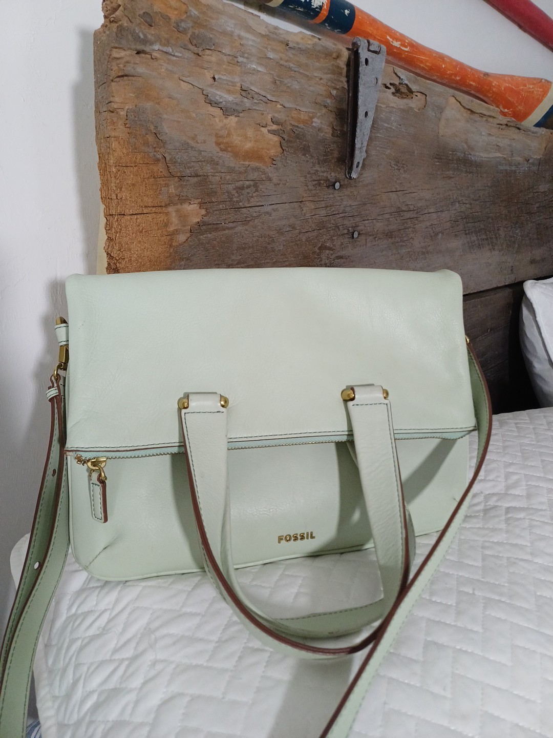 Fossil Memoir Anthology Leather Tote Crossbody Pastel Green ZB5718314