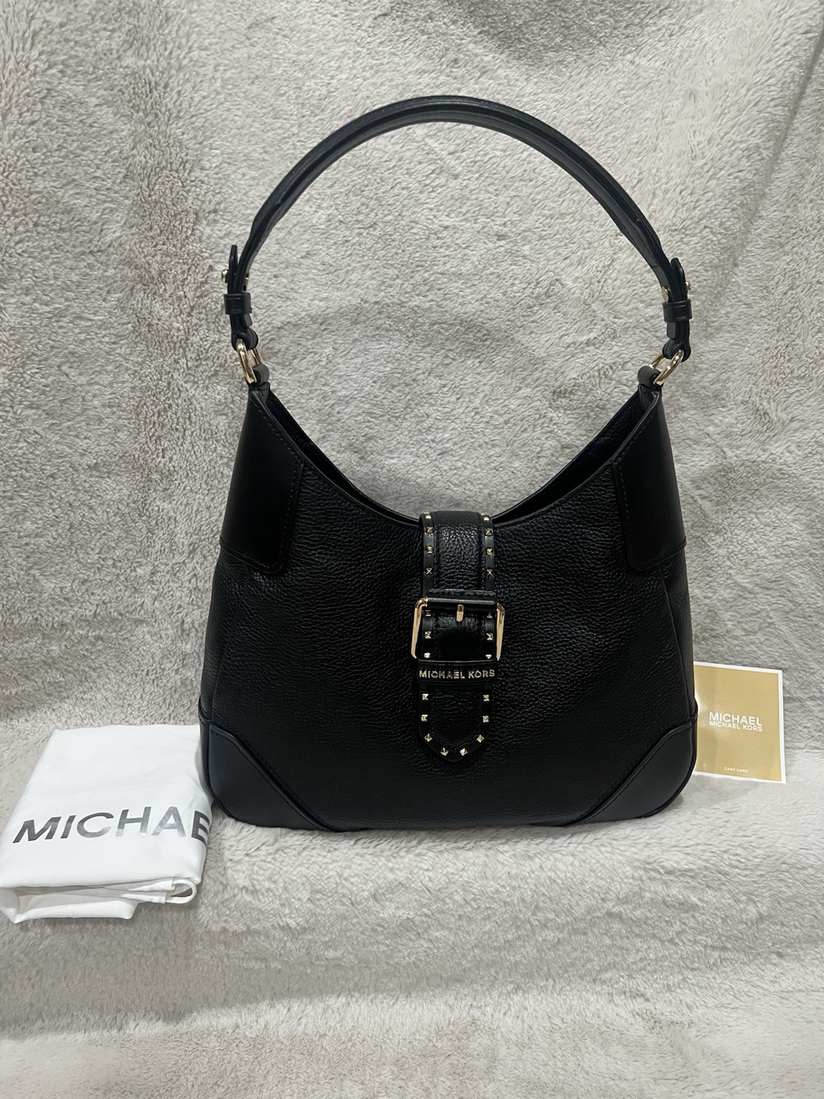 Timeless Michael Kors Black Studded Buckle Accent Shoulder Bag for Women NWOT
