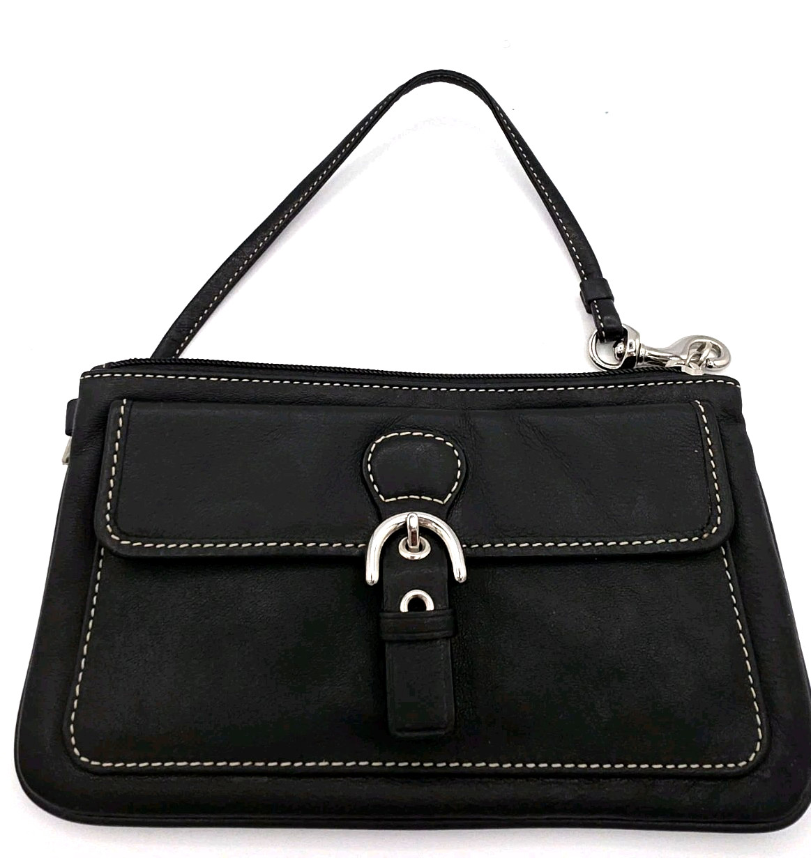 COACH Vintage Black Leather Wristlet Magnetic Clasp + Zip Top