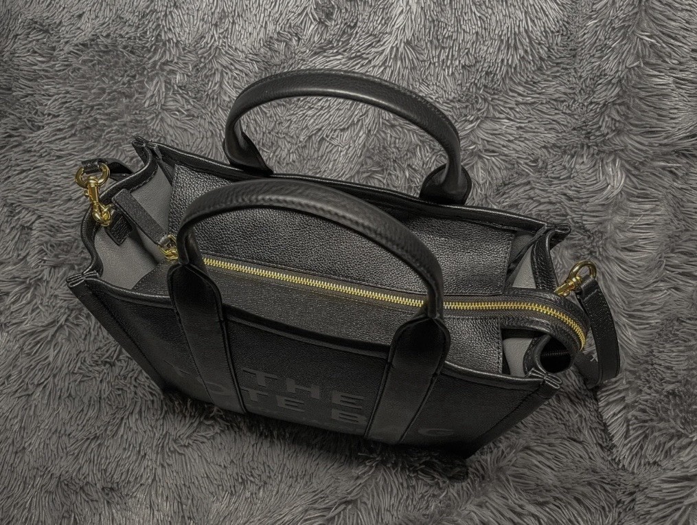 Marc Jacobs The Leather Mini Tote Bag Black Pebbled Leather Crossbody + Dust Bag