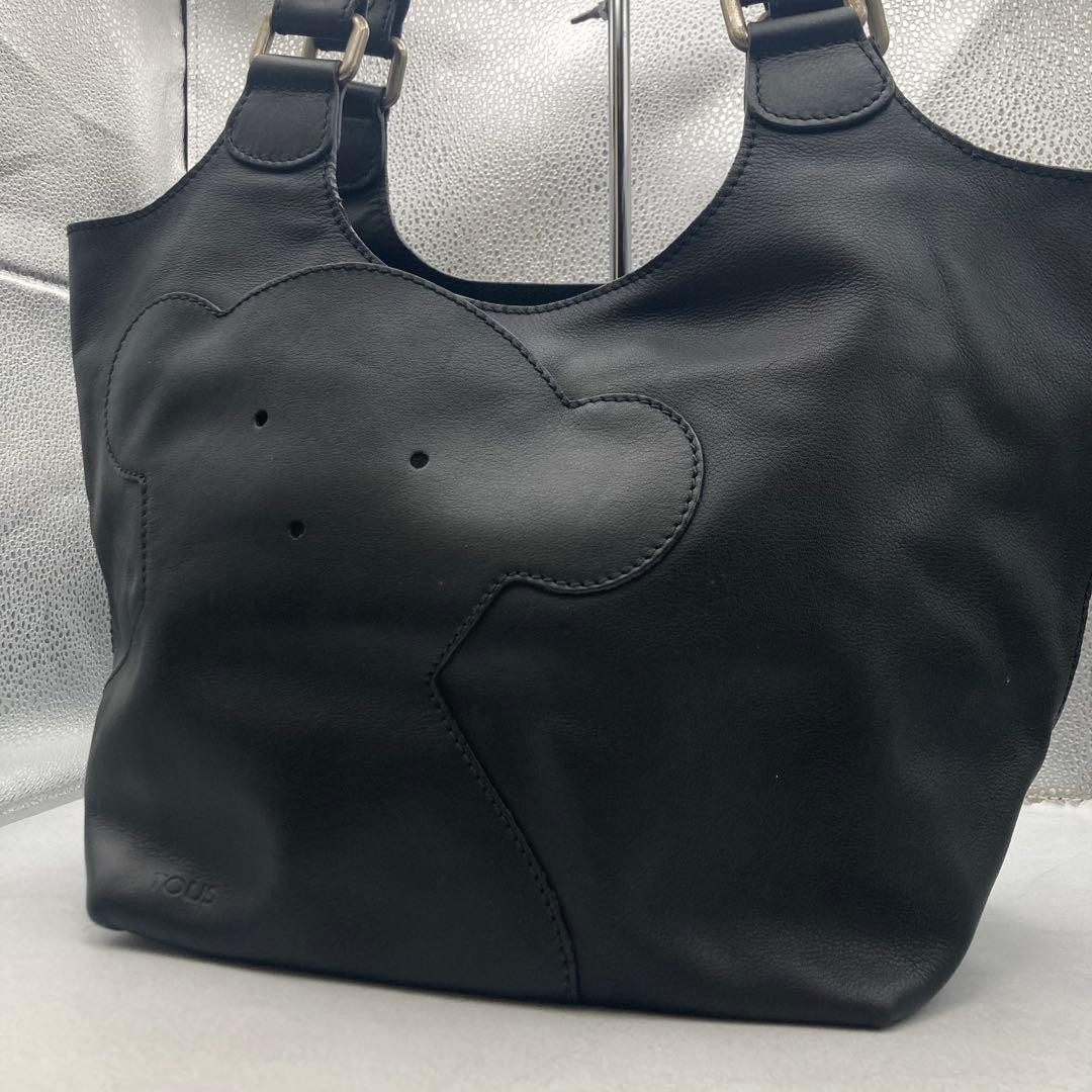TOUS large logo tote bag all leather black Excellent condition Spacious interior
