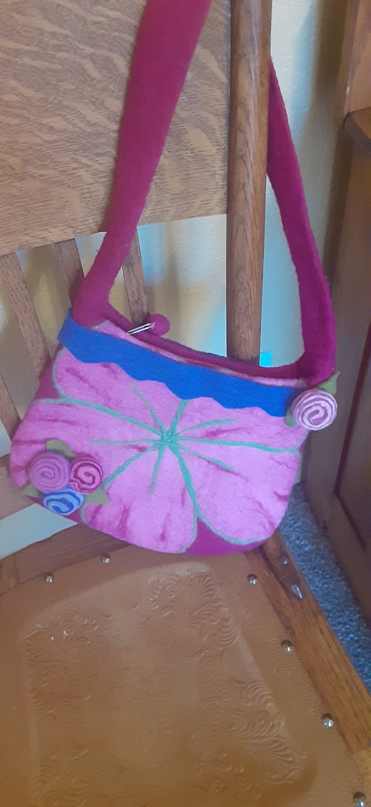 Felted Wool Bag, multicolor with felted flowers