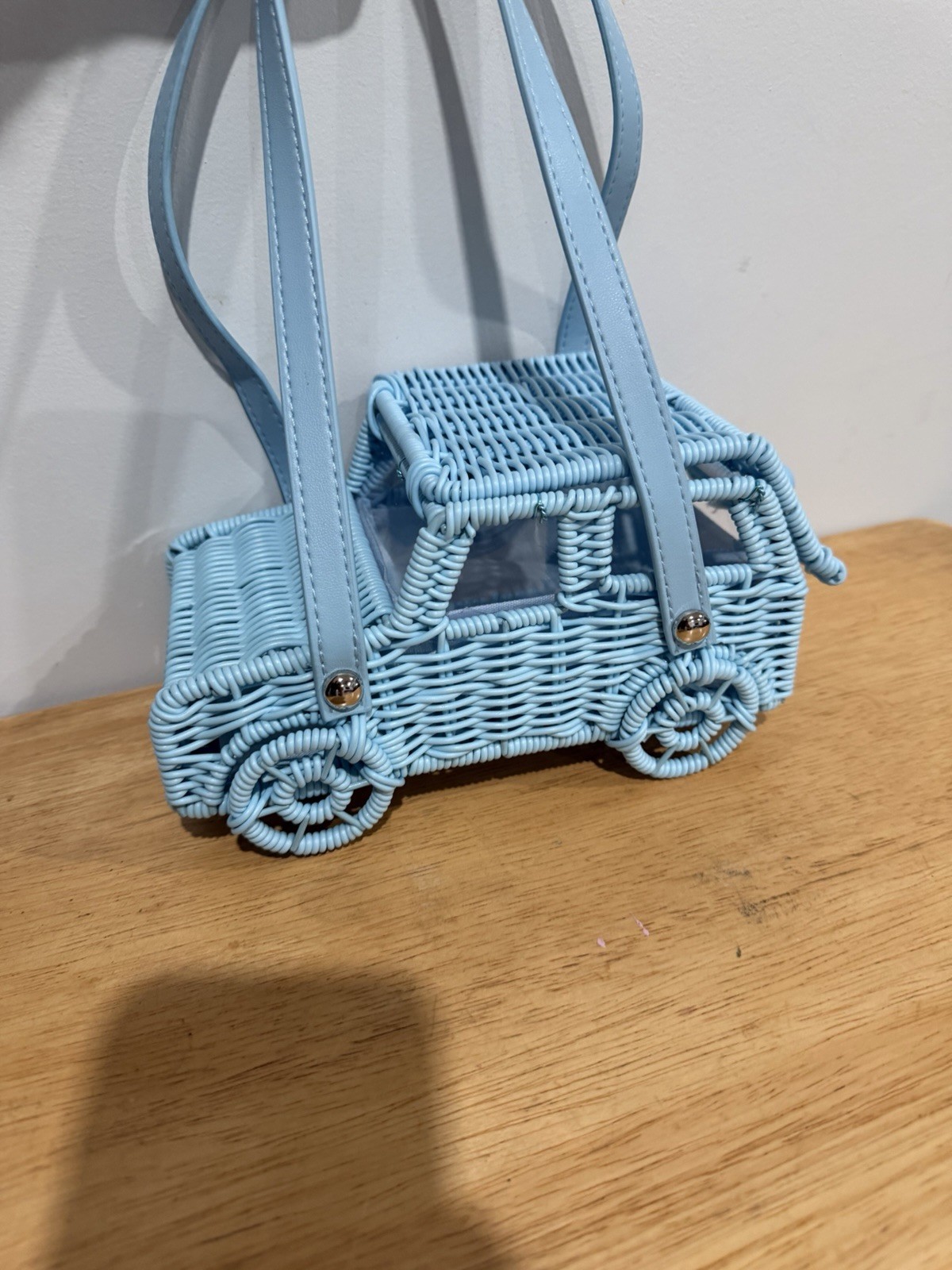TOMMY BAHAMA Blue Woven Wicker-Style Top Handle Handbag Purse w/ Shoulder Straps