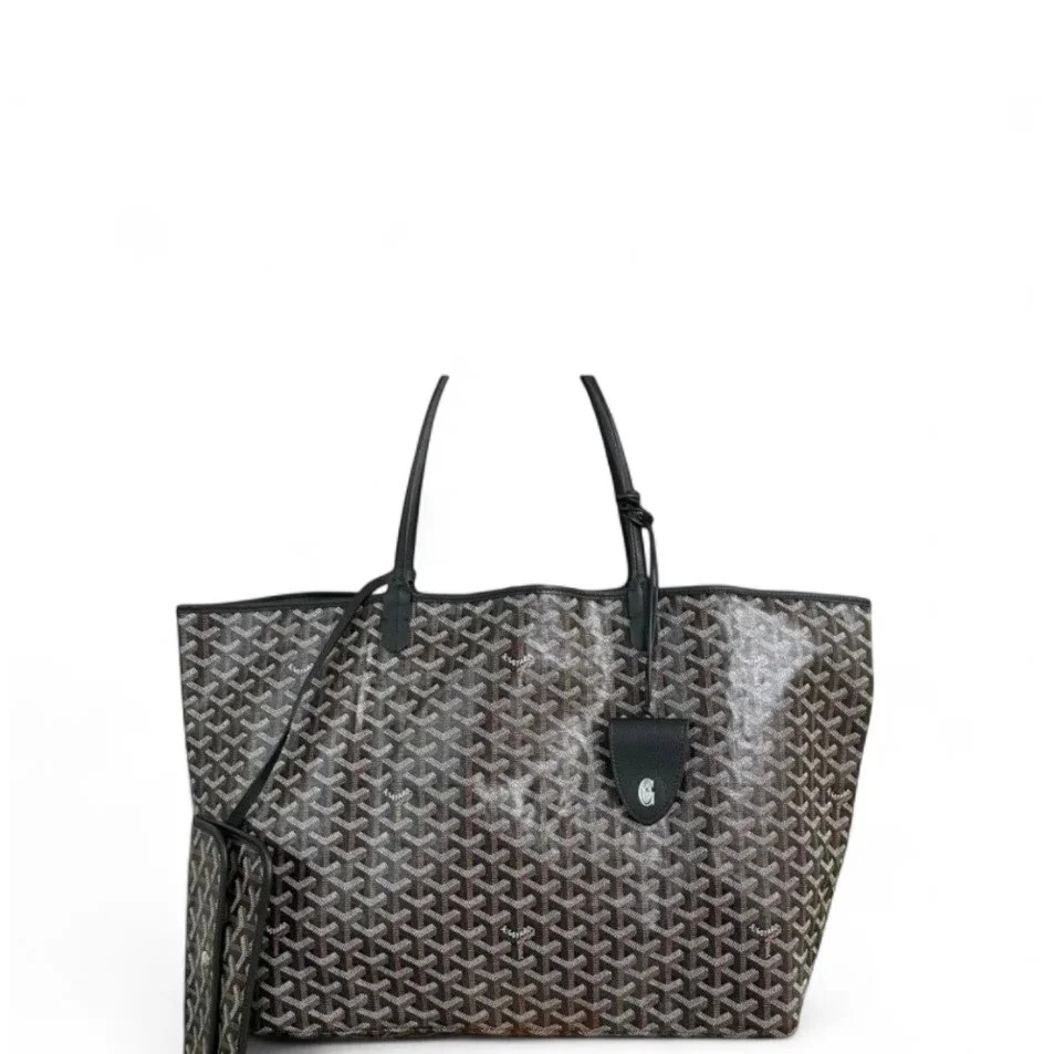 Goyard Anjou Gm Black White Beige Goyardine Calfskin (zz071726f5r)