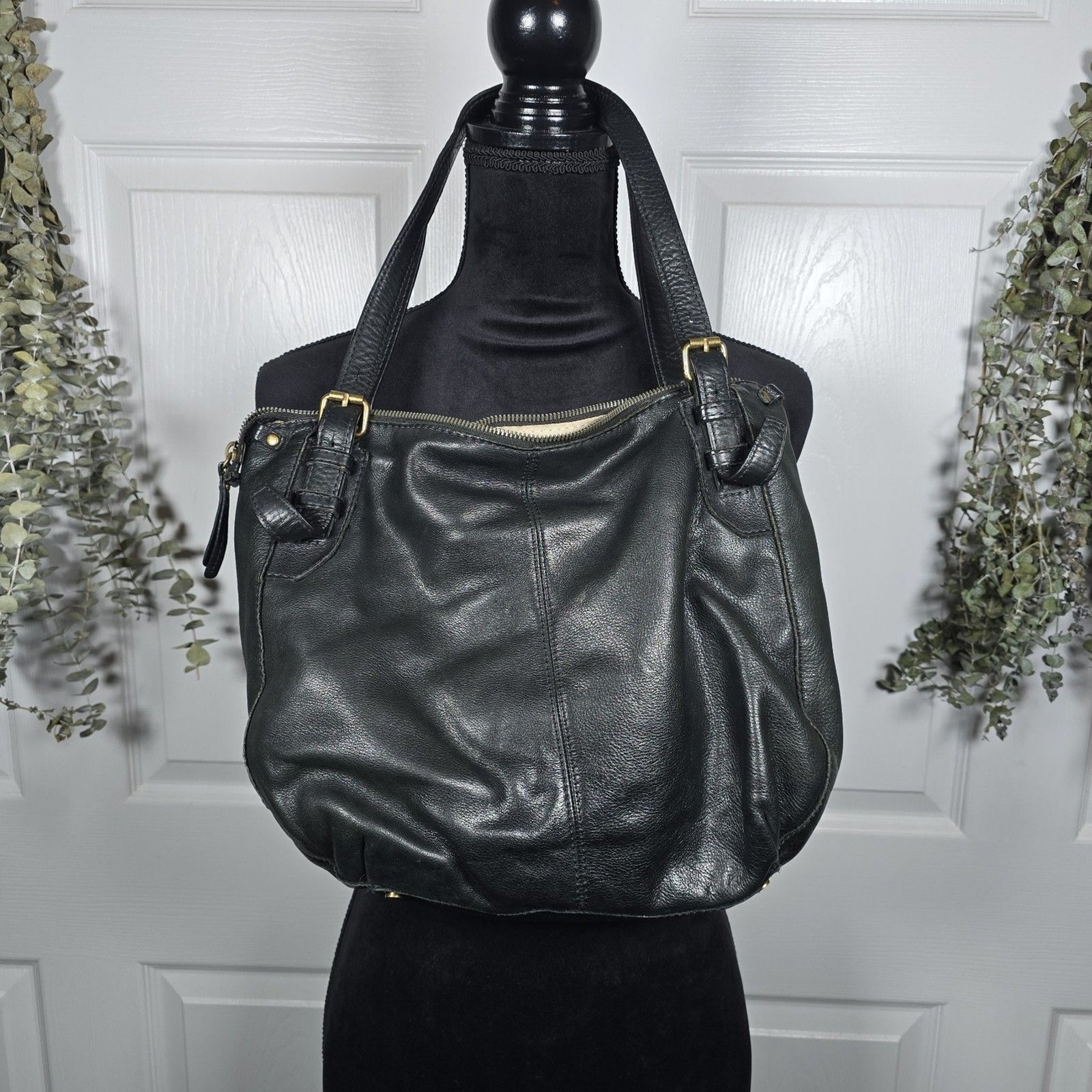 Great American Leather Works Shoulder Bag Black Pebbled Purse