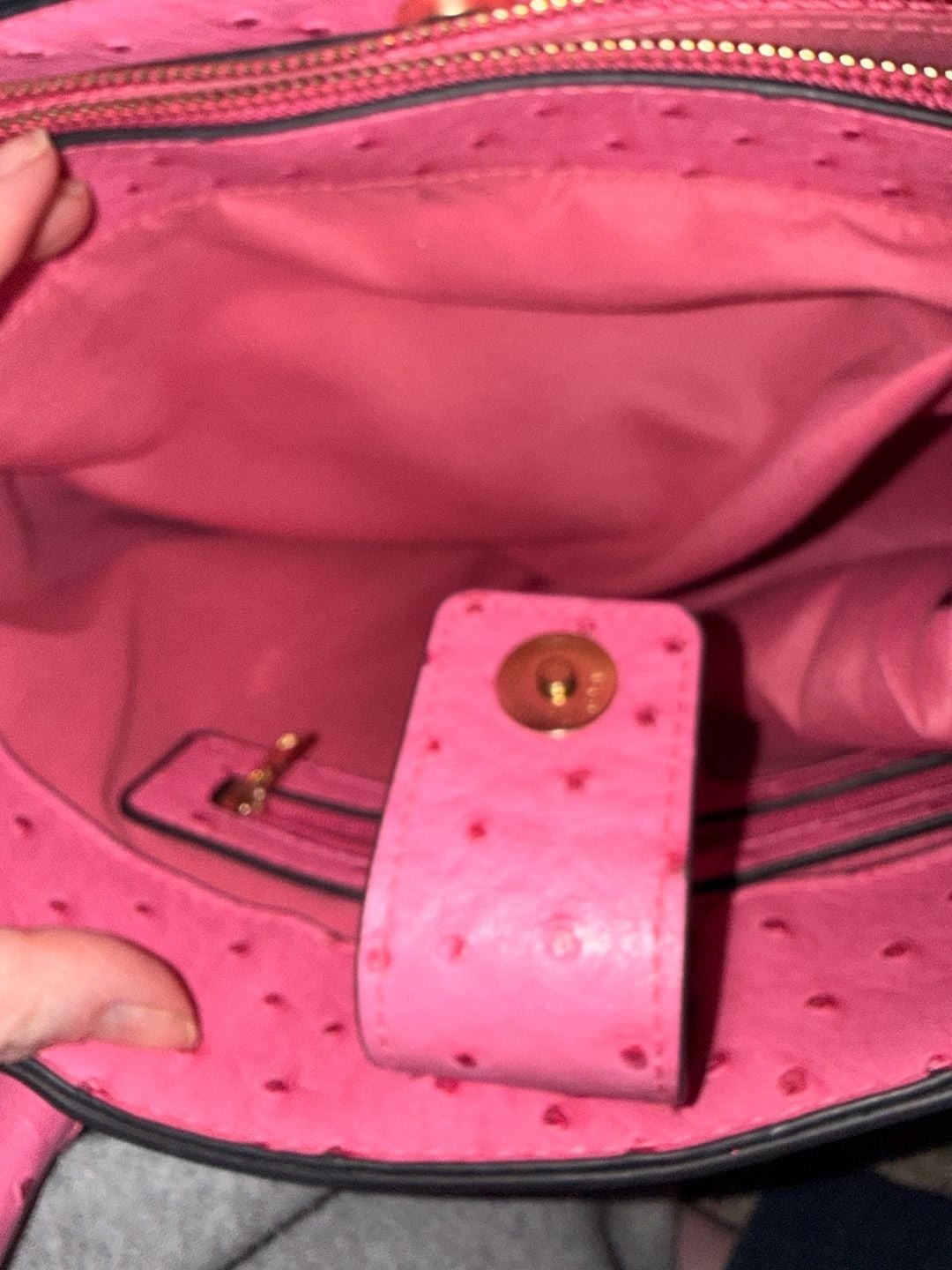 bebe Aubrey Faux Ostrich Pink Satchel with Matching Card Case