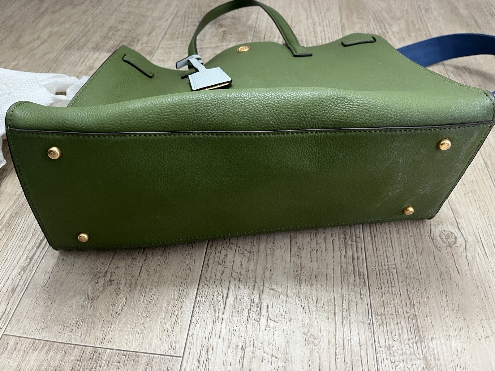 Tory Burch Walker Spinach Green Leather Webbing Strap Satchel/Tote Bag EUC