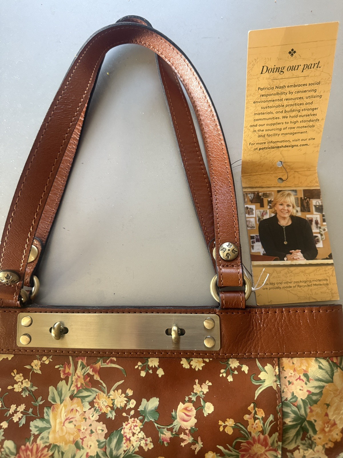 NWT $199 PATRICIA NASH Rayleigh TOTE Vintage Botanical FLORAL Leather brown