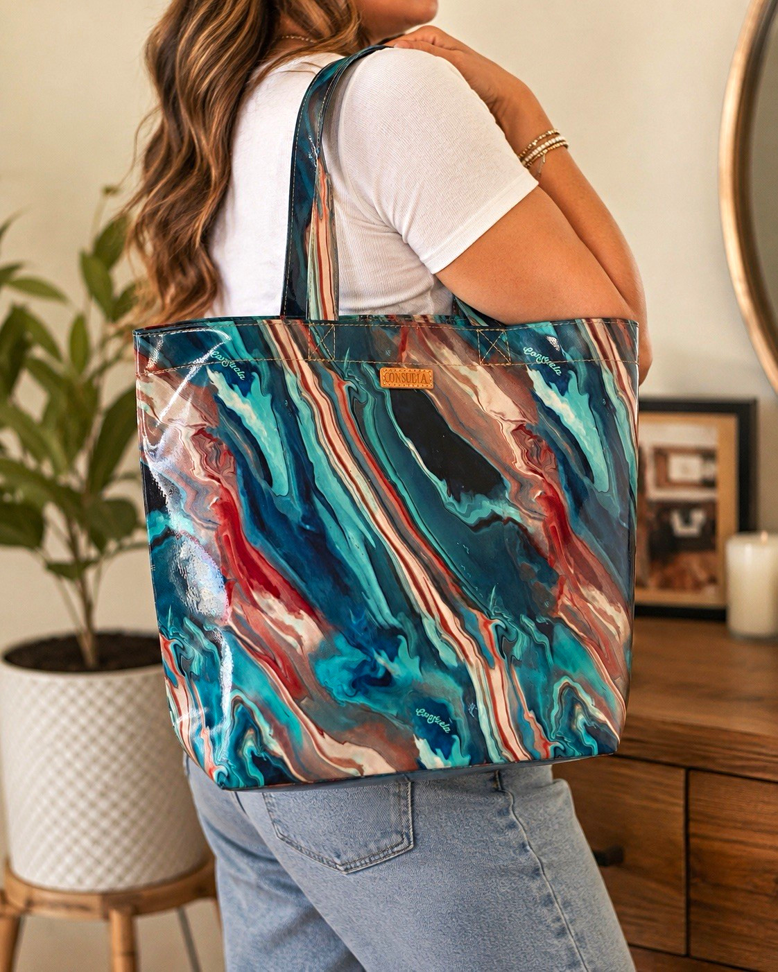 Rare Retired Consuela Classic Tote | Blue Teal Burgundy Marble ConsuelaCloth