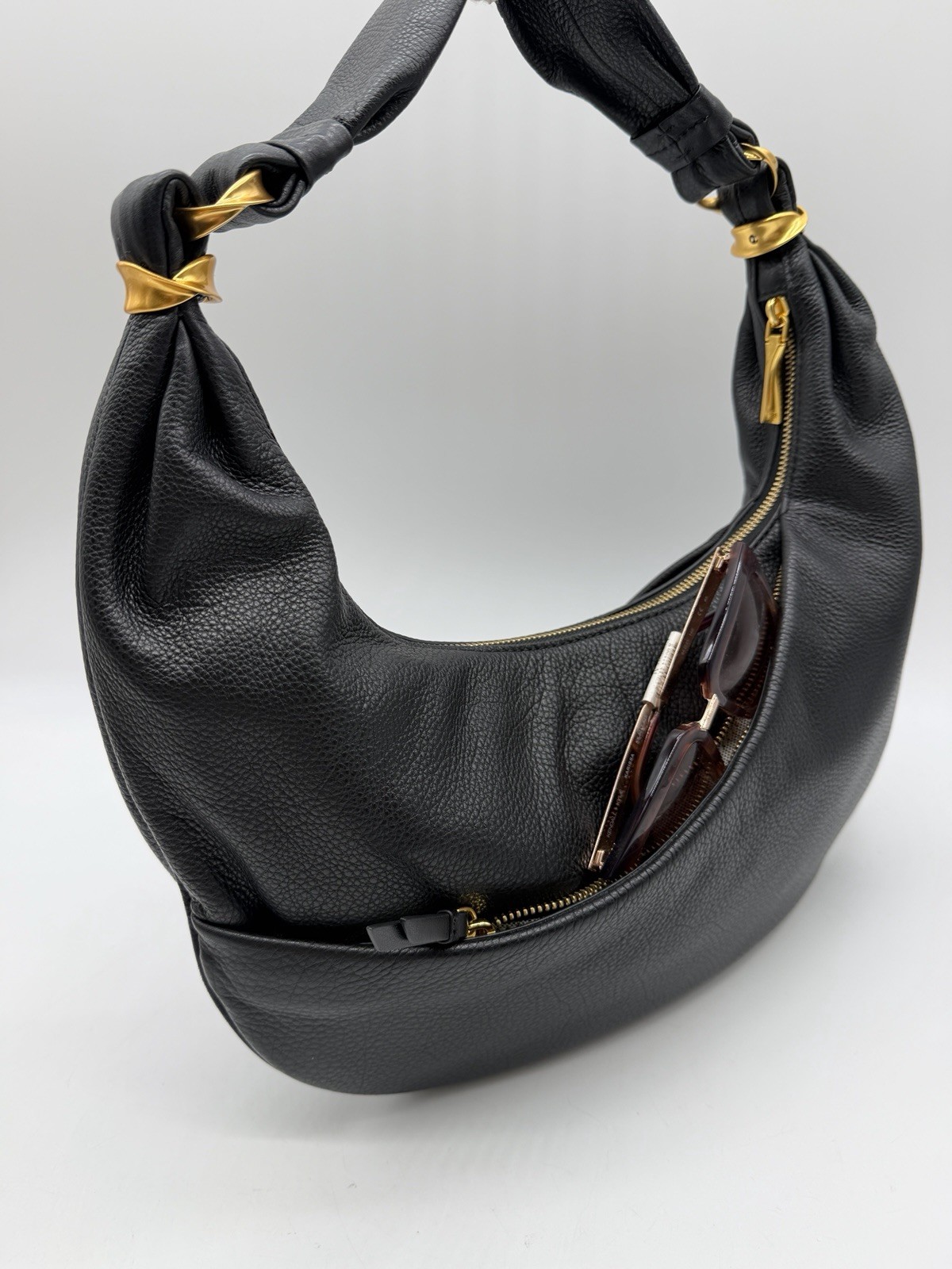 Donna Karan NY Gabardine pebbled leather multi pockets shoulder bag – BLACK
