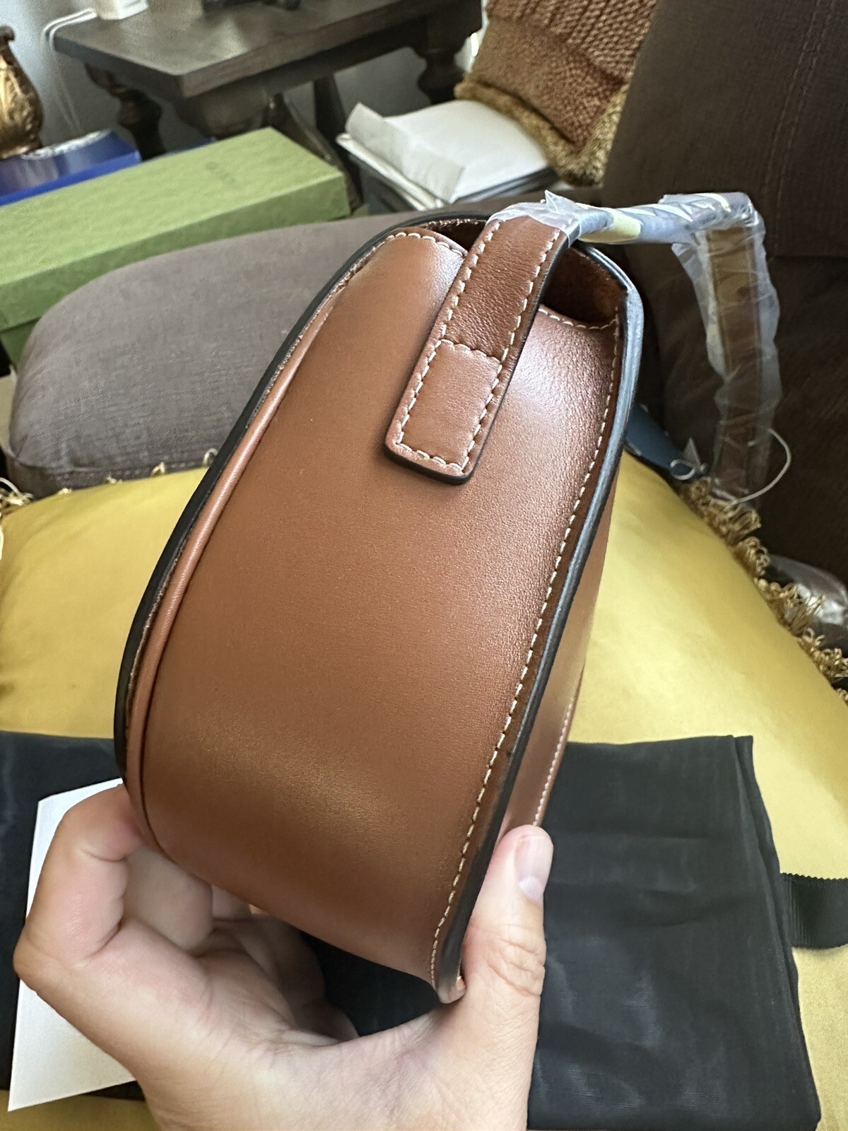 NWT Celine Stud Folco Cuir Triomphe in Smooth Calfskin Tan Leather $2300 RARE!!