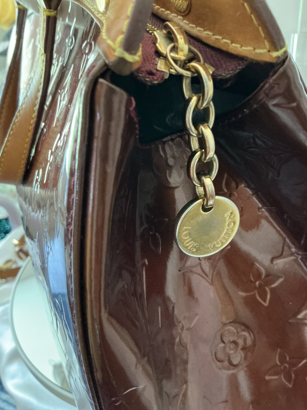 Authentic Louis Vuitton Brea MM Vernis Amarante Leather Monogram w COA