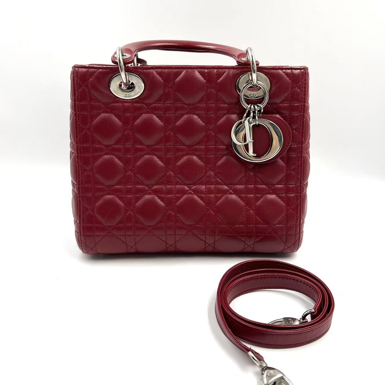 Christian Dior Medium Lambskin Cannage Lady Dior Top Handle Shoulder Repainted