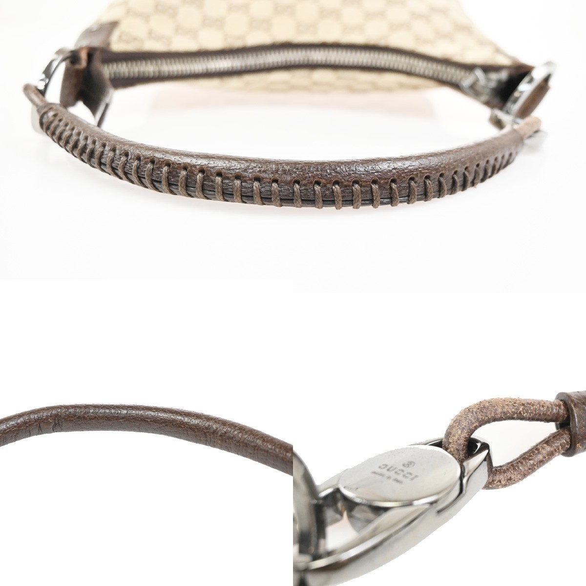 GUCCI Logo GG Pattern Shoulder Hand Bag Canvas Leather Beige Brown Italy 76MA490