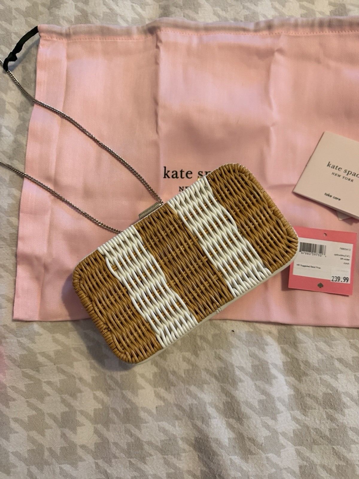 Kate Spade New York Wicker Clutch Crossbody Bag Natural White NWT Dust Bag