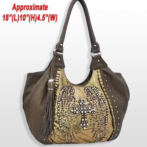 Rhinestone CROSS Handbag in Khaki!-NEW! Vegan!