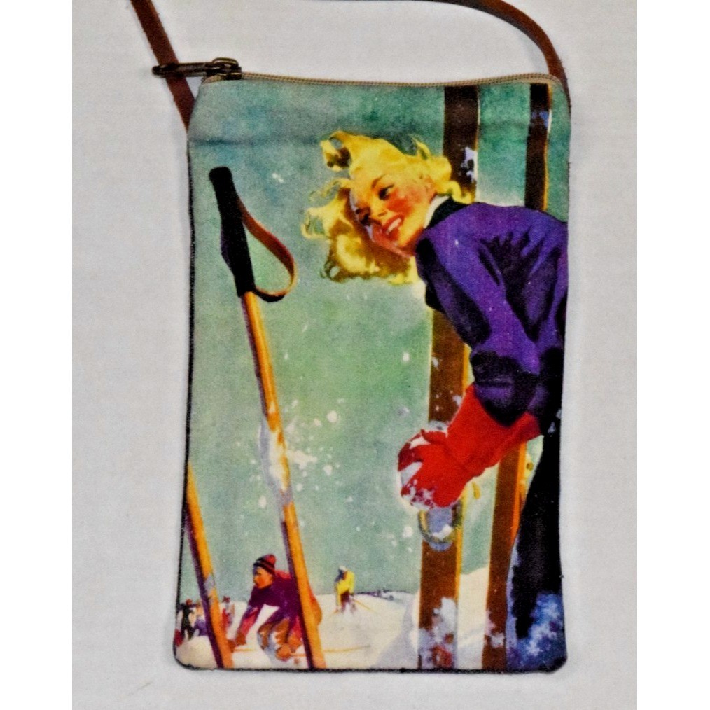 Vintage Shoulder Bag 90s Snow Fight Dominice Cammerota Leather Strap 5.5X8.5In